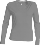 Kariban – Damen Langarm T-Shirt mit V-Ausschnitt: - Enzymgewaschene Baumwolle | Taillierter Schnitt | Eingefasster V-Ausschnitt | Kontrast... Kariban – Damen Langarm T-Shirt mit V-Ausschnitt besticken und bedrucken lassen