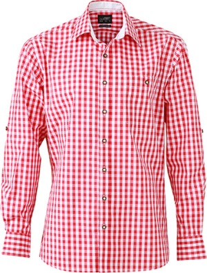James & Nicholson - Karo Popeline Trachten Hemd (red/white)
