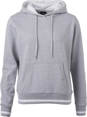 James & Nicholson - Damen Club Kapuzen Sweater (grey heather/white)