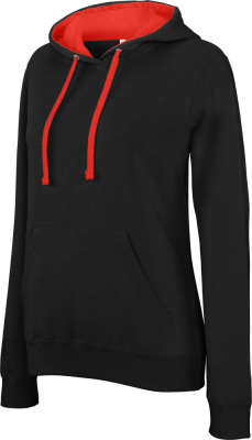 Kariban - Damen Kontrast Kapuzen Sweater (black/red)