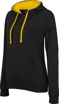 Kariban - Damen Kontrast Kapuzen Sweater (black/yellow)