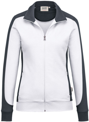 Hakro - Damen Sweatjacke Contrast Mikralinar (weiß/anthrazit)