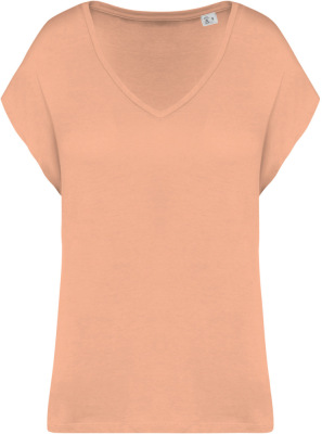 Native Spirit - Eco-friendly ladies' loose V-neck t-shirt (Apricot)