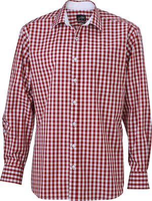 James & Nicholson - Men's Checked Shirt (bordeaux/white)