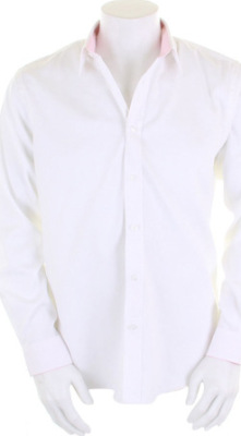 Kustom Kit - Mens Contrast Premium Oxford Shirt Long Sleeve (White/Pink)