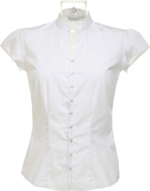 Kustom Kit - Poplin Contintental Blouse Mandarin Collar Cap Sleeve (White)