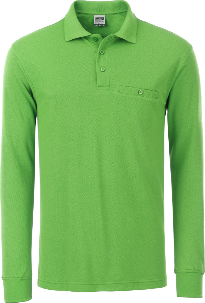 Herren Workwear Polo mit Brusttasche langarm (lime green) zum besticken und  bedrucken - James & Nicholson - Poloshirts - StickX Textilveredelung